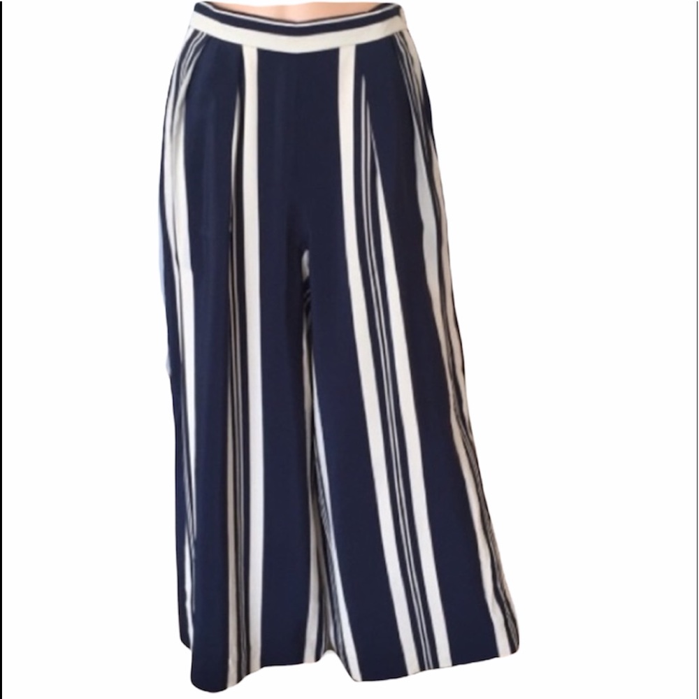 Vintage RALPH LAUREN purple label silk blue beige striped palazzo pants